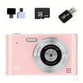 Avoben digital camera, FHD 1080P digital point-and-shoot camera, 16x optical zoom, image stabilization, 32GB memory card, compact and portable, suitable for boys, girls and children, pink.
