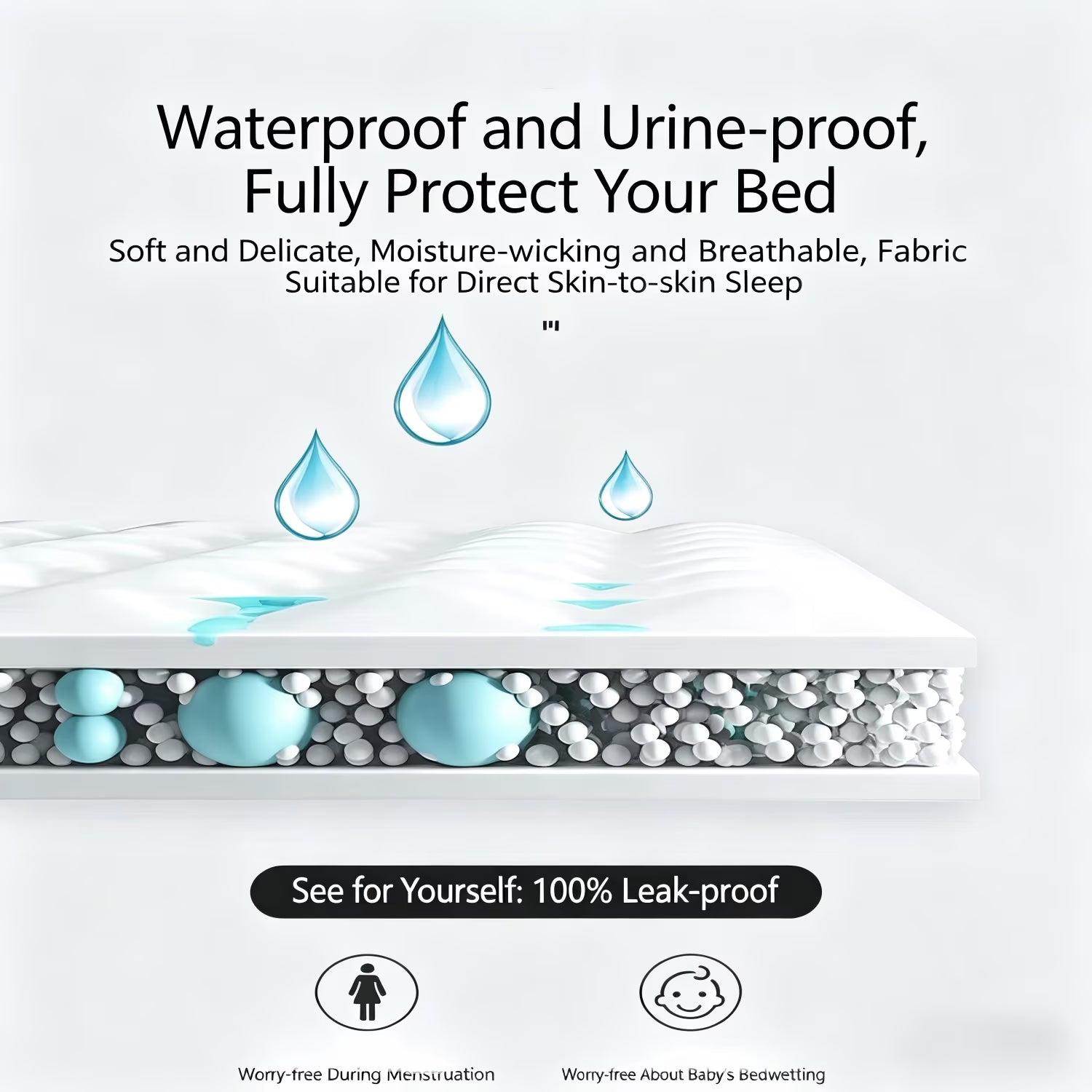 Waterproof Mattress Protector Pad Queen Machine Washable, Breathable Mattress Topper with Deep Pockets, All-Season Use, Hotel Quality (Queen, Grey)