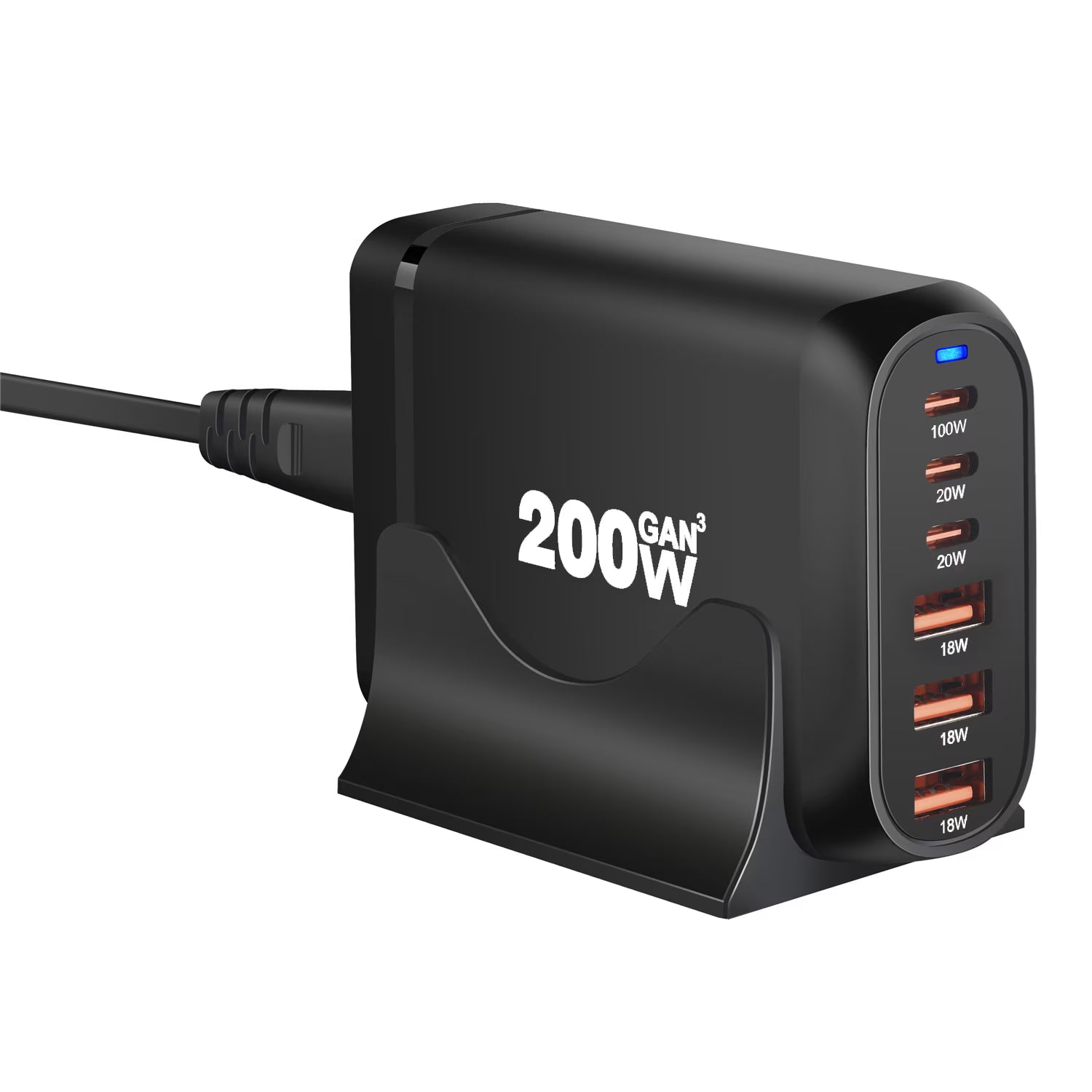 Avoben 200W USB C Charger, GaN Ⅲ PD 100W 6-Port Charging Station for Multiple Devices, Portable Laptop Fast Charging, Adapter for iPad iPhone 17 16 15 14 13 12, MacBook Pro Galaxy, 5ft Cord