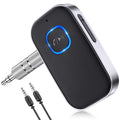 Bluetooth Receiver for Car, Noise Cancelling 3.5mm AUX Bluetooth Car Adapter, Wireless Audio Receiver for Home Stereo/Wired Headphones, Hands-Free Call, 16H Battery Life - Black+Silver