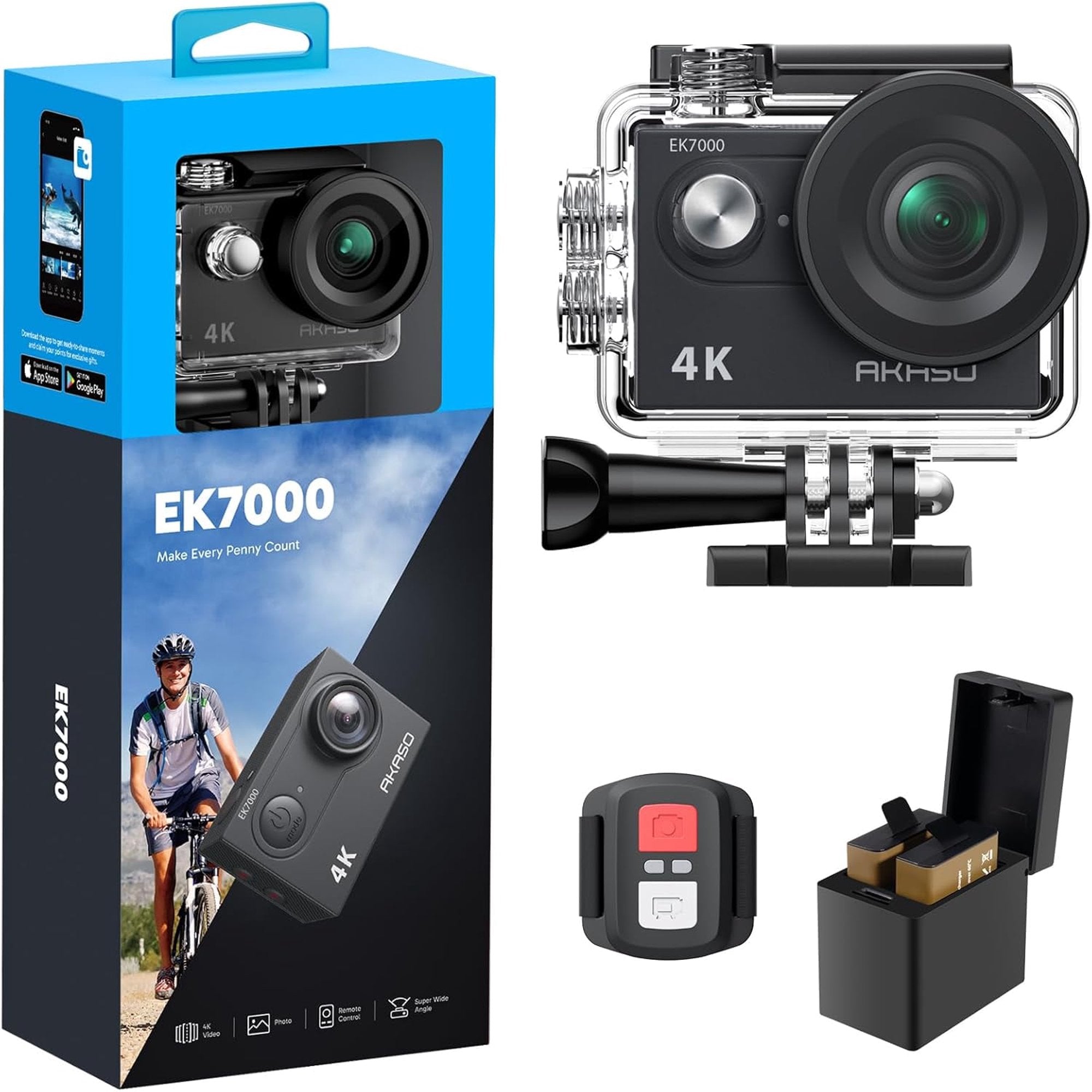 4K30FPS 20MP WiFi Action Camera with EIS Ultra HD 131FT Waterproof Underwater Camera Remote Control 4X Zoom Support External Microphone Black