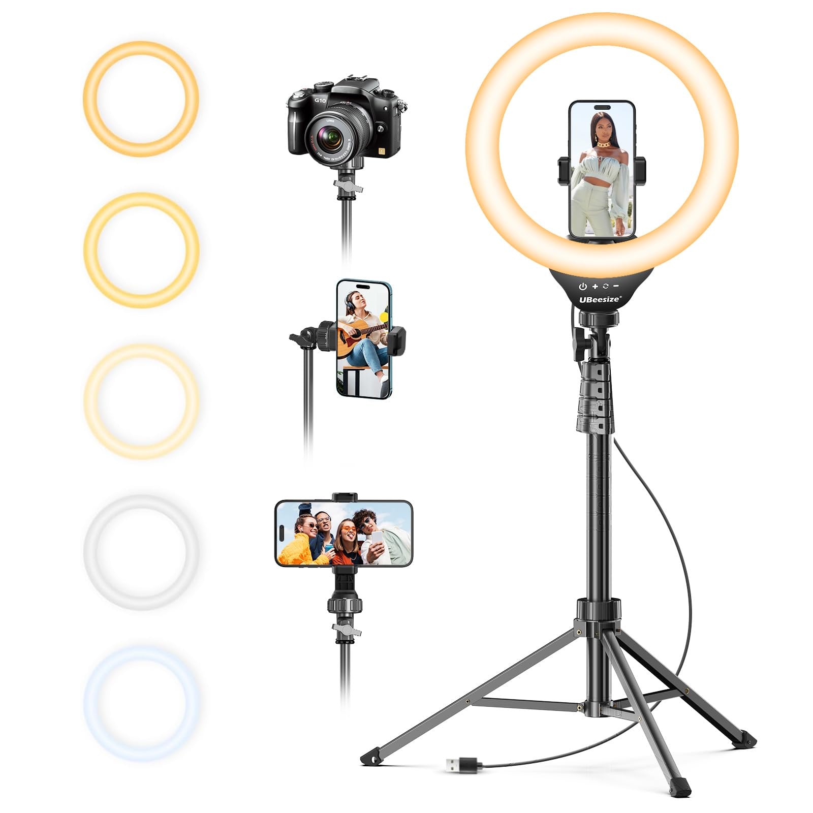 Avoben 12'' Selfie Ring Light with 62’’ Tripod Stand for Video Recording, Live Streaming(YouTube, Instagram, TIK Tok), Compatible with Phones, Cameras and Webcams