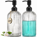 2PACK Glass Soap Dispenser with Rust Proof Stainless Steel Pump, Refillable Hand Soap Dispenser with Vertical Stripe, Premium Bathroom soap Dispenser for Kitchen & Bathroom