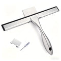 All-Purpose Stainless Steel Shower Squeegee for Shower Glass Door with 2 Adhesive Hooks, Bathroom Cleaner Tool Household Window Mirror Squeegee , Cleaning Tile Wall, Car, Silver