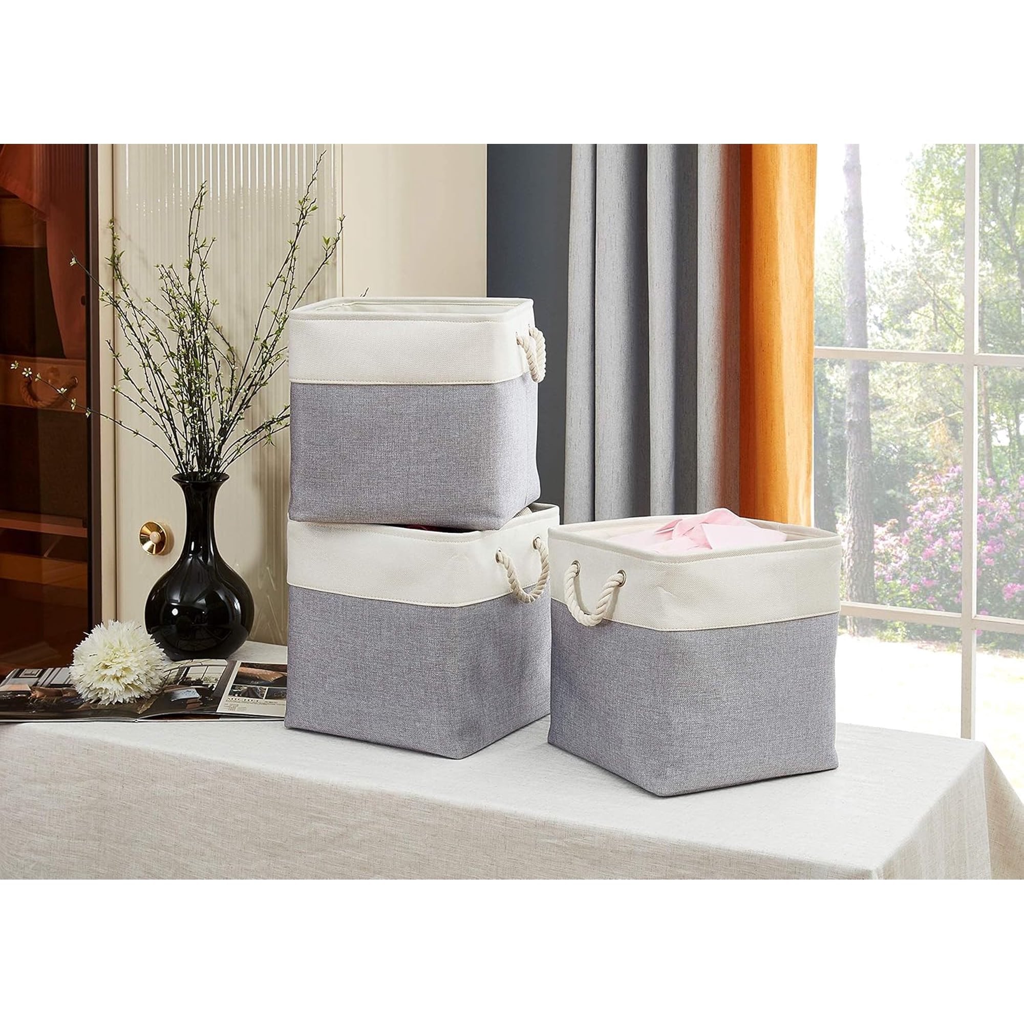 Carestrong 3 Pack Basket , Collapsible Laundry Baskets with Handles, Sturdy, Gray, 13-x-13-x-13-inch, Pack of 3