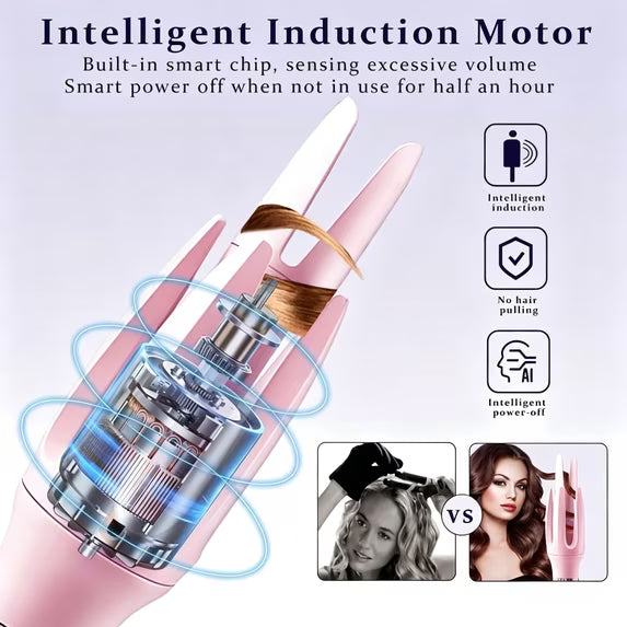 Auto Hair Curler, Automatic Curling Iron with 4 Temperature Settings, 30s Fast Heat, Anti-Tangle & Anti-Scald, 60min Auto Shut-Off, Portable, Easy-to-Use, pink