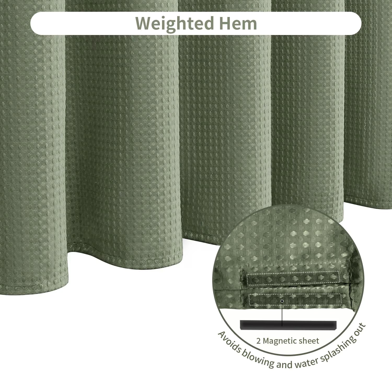 Shower Curtain sage green curtains bathroom curtain Waffle Textured Heavy Duty Thick Fabric Shower Curtains for Bathroom, Luxury Weighted Polyester Cloth Bath Curtain ,72Wx72H,Gree