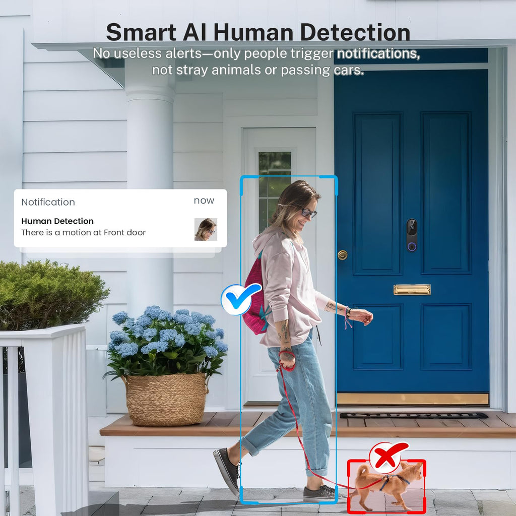 1080p Wireless Wi-Fi Video Doorbell Camera with Two Way Audio, Night Vision, Cloud Storage, Smart AI Motion Detection, Support 2.4GHz Wi-Fi only