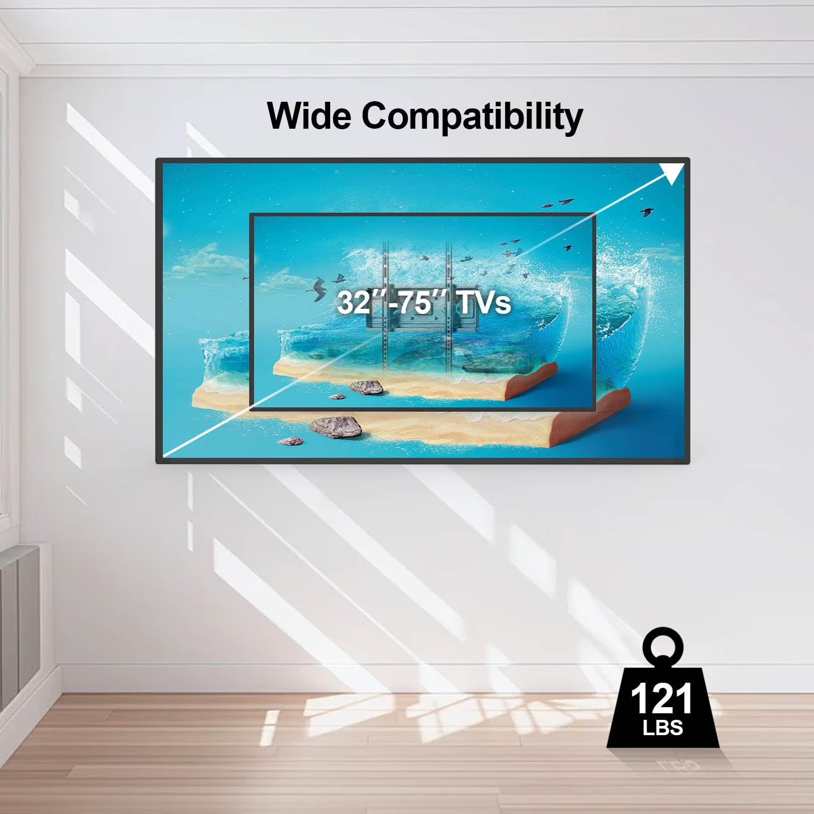 Avoben TV wall mount, suitable for 32-60 inch TVs, swivel and tilt, full-range movable bracket with adjustable double arms, maximum load capacity 110 lbs.
