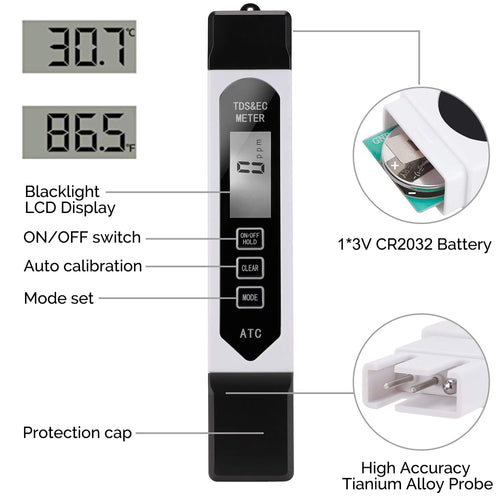 All-New 4 in 1 Tds Meter Digital Water Tester - Accurate and Reliable TDS EC & Temp(°C,°F) Meter - 0-9999ppm - Professional Testing for Drinking Water, RO/DI System, Aquariums etc