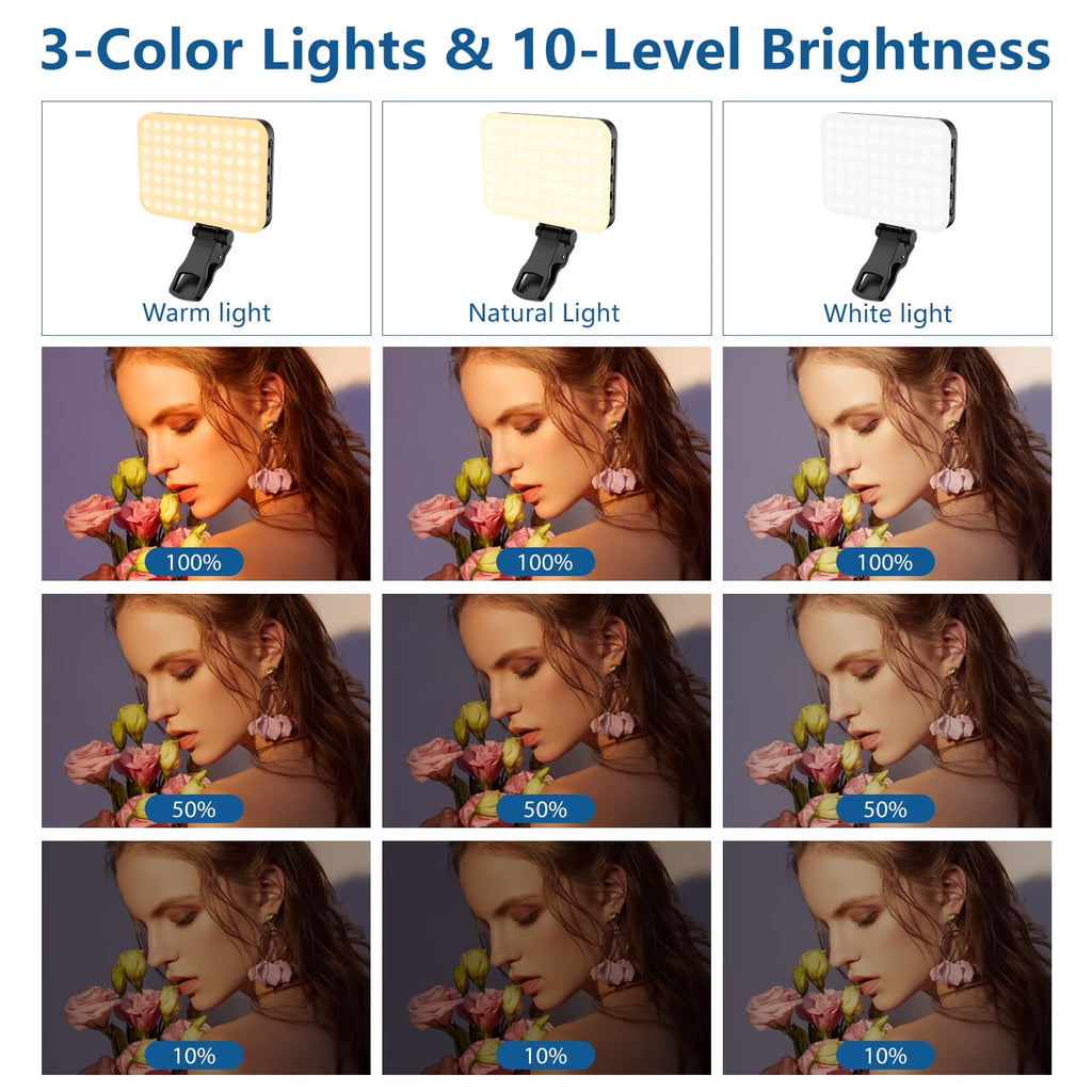Avoben 60 LED Portable Selfie Light Video Conference Lighting with Clip & Camera Tripod Adapter Rechargeable 2200mAh CRI 97+, 3 Light Modes for Phone iPhone Webcam Laptop Photo Makeup
