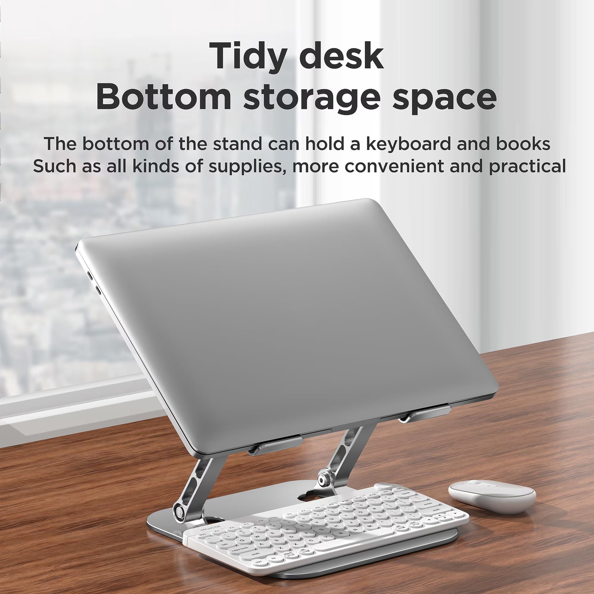 Adjustable Laptop Stand for Desk,Foldable Laptop Holder with Stable Heavy Base,Multi-angle Adjustable Ergonomic Computer Riser Compatible with MacBook Air Pro,Notebook,All 10-15.6”Laptops,Grey
