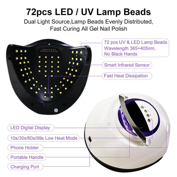 UV LED Nail Lamp, Gel Light for Nail Polish UV Dryer with 3 Timers White