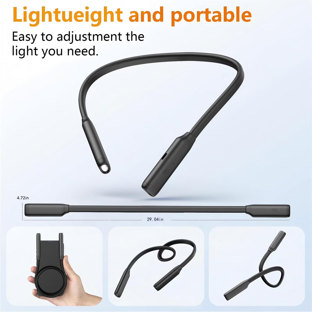 Reading light for books in bed Book Light 3-Color Bendable Neck Light, 80-hr Lasting Rechargeable book accessories for reading lovers, Perfect in Bed, Knitting, Repairing, Book Lovers Gifts