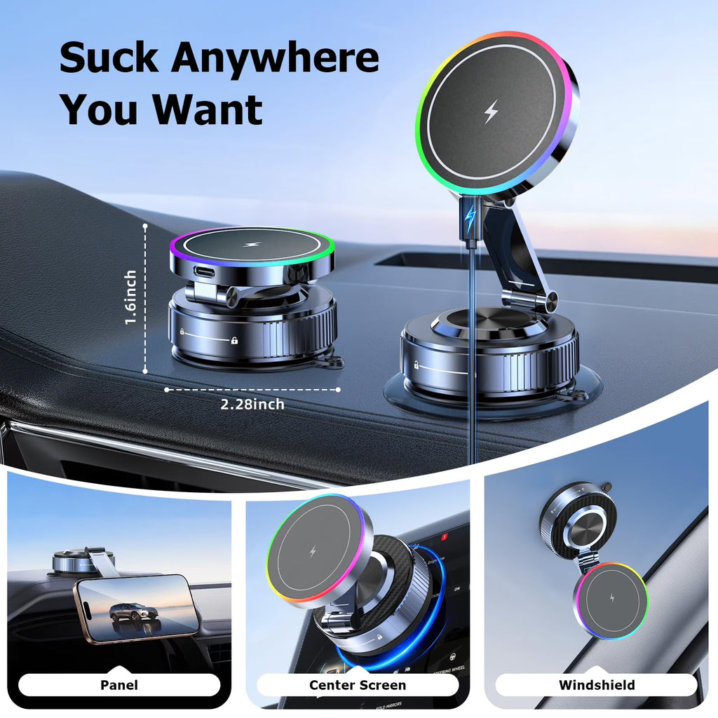 2026 Upgraded Vacuum Magnetic Car Phone Holder 360° Reinforced 96LBS Ultra Suction Cup Phone Mount for MagSafe Cell Phone Holders for Your Car/Gym/Mirror Mount for iPhone & Android