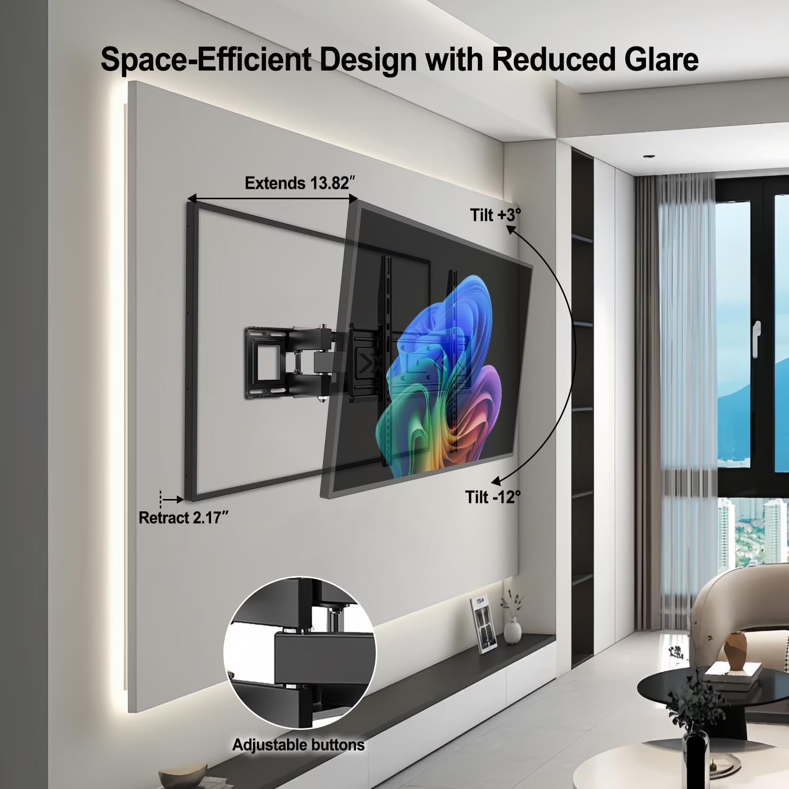 Avoben TV wall mount, suitable for 32-60 inch TVs, swivel and tilt, full-range movable bracket with adjustable double arms, maximum load capacity 110 lbs.
