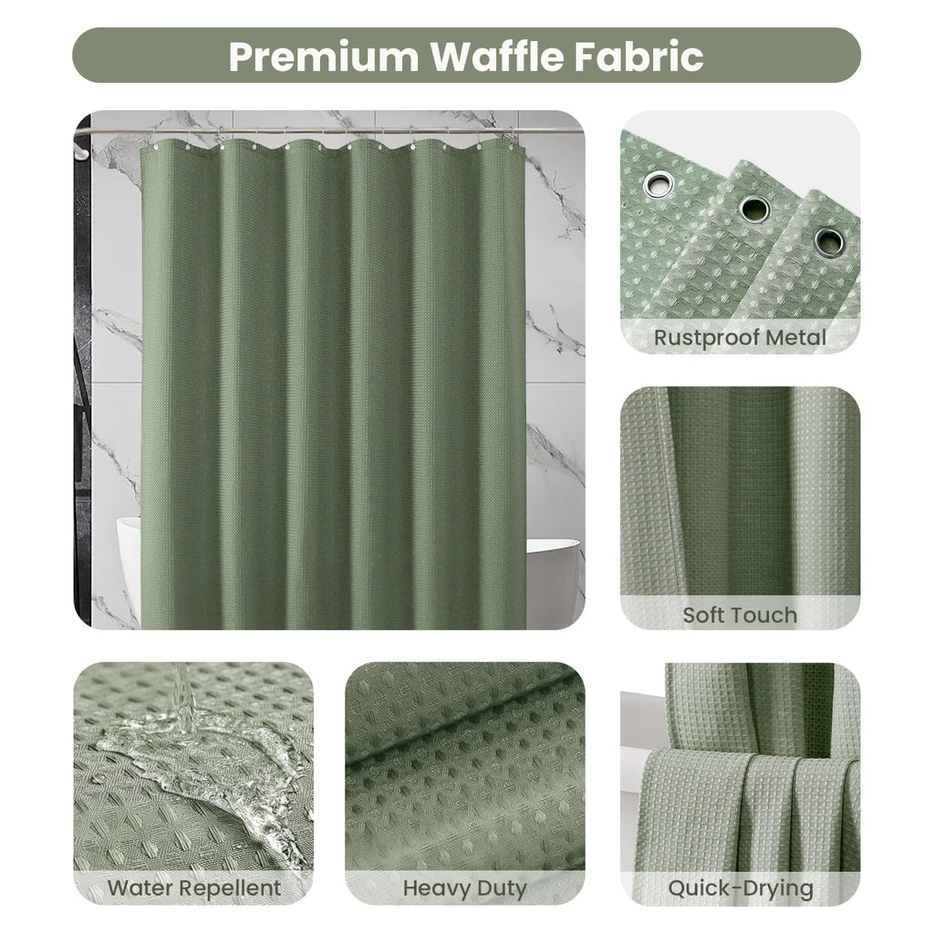 Shower Curtain sage green curtains bathroom curtain Waffle Textured Heavy Duty Thick Fabric Shower Curtains for Bathroom, Luxury Weighted Polyester Cloth Bath Curtain ,72Wx72H,Gree