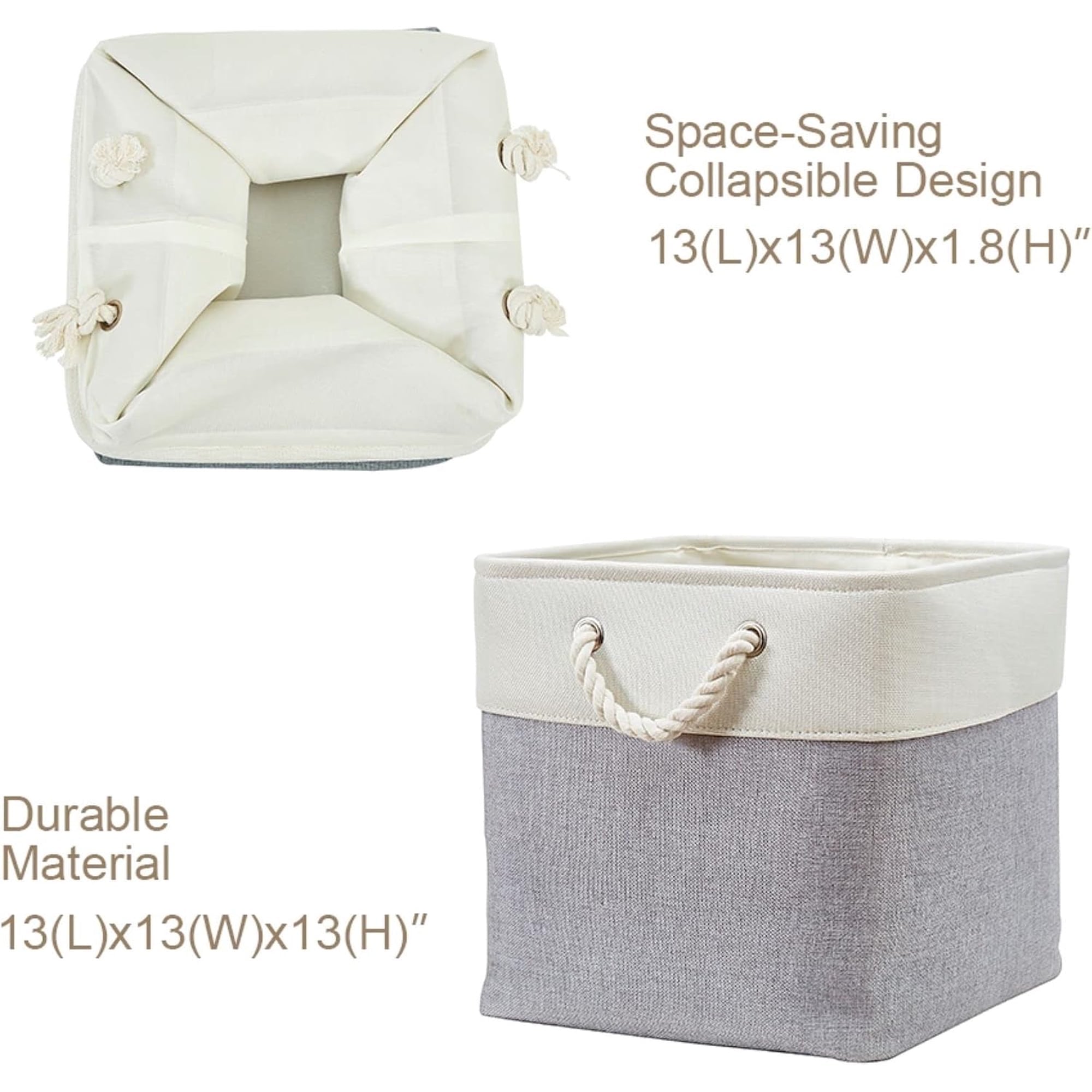 Carestrong 3 Pack Basket , Collapsible Laundry Baskets with Handles, Sturdy, Gray, 13-x-13-x-13-inch, Pack of 3