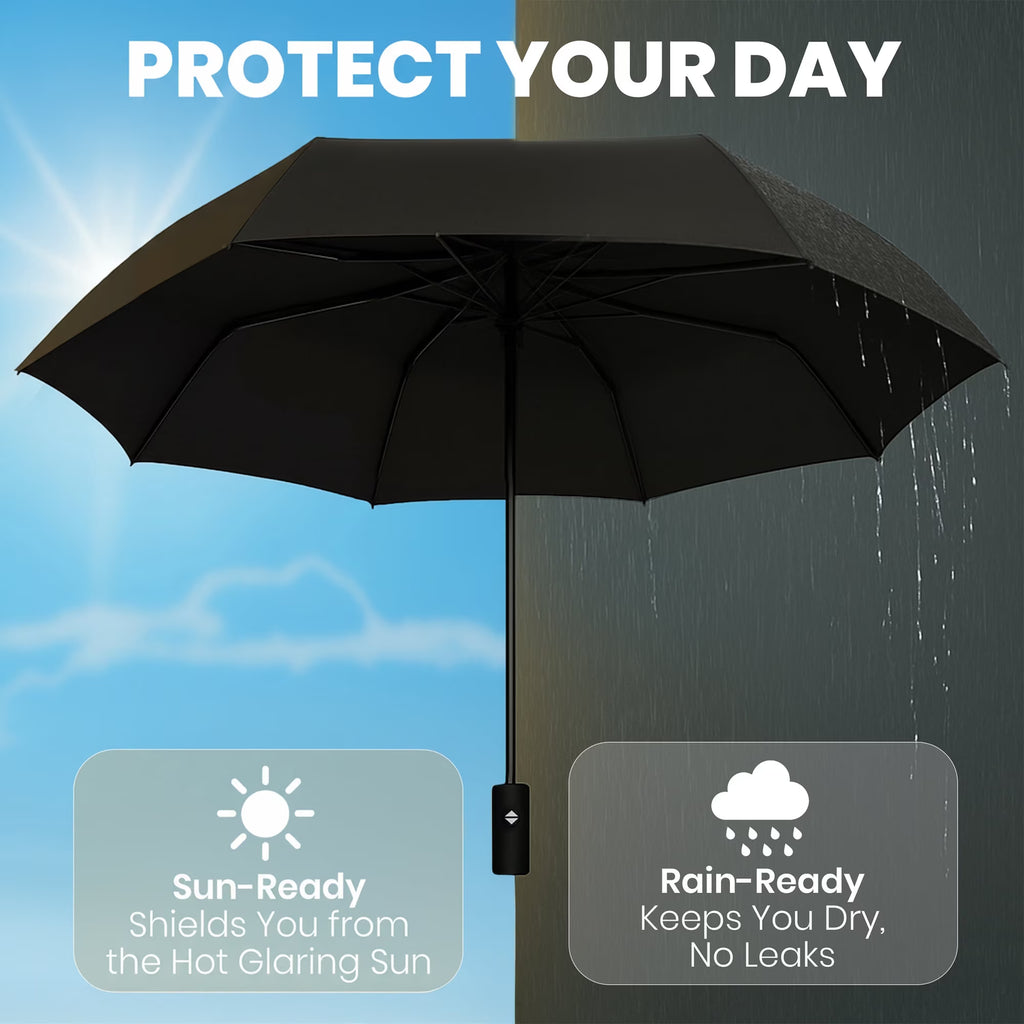 Premium Auto Folding Umbrella for Rain and Sun - Durable, Light & Portable for Women & Men , Fits Backpack & Cars