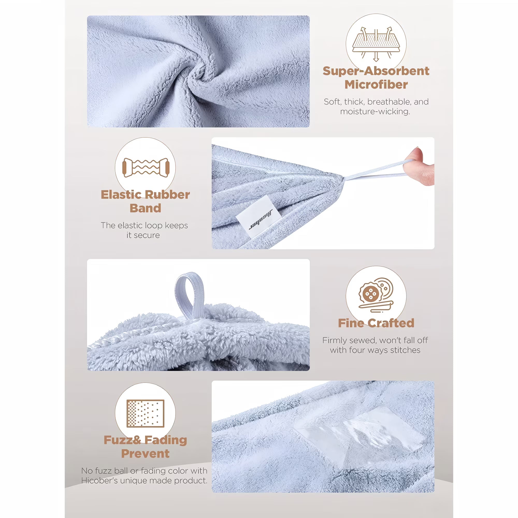 Microfiber Hair Towel Wrap, Fast Drying Hair Towels for Women, Soft Lightweight Quick Dry Turban for Curly & Long Hair–3 Pack(Blue/Grey/Pink)