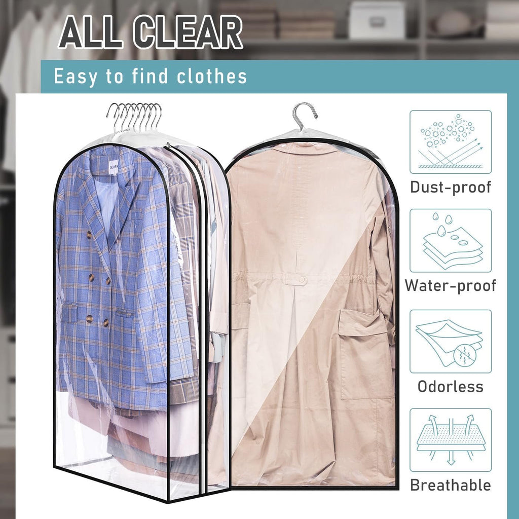 Carestrong 40" Travel Garment Bag with Accessories Zipper Pocket, Heavy Duty Suit Bag for Suits, Tuxedos, Dresses, Coats, Clear, 3 pack