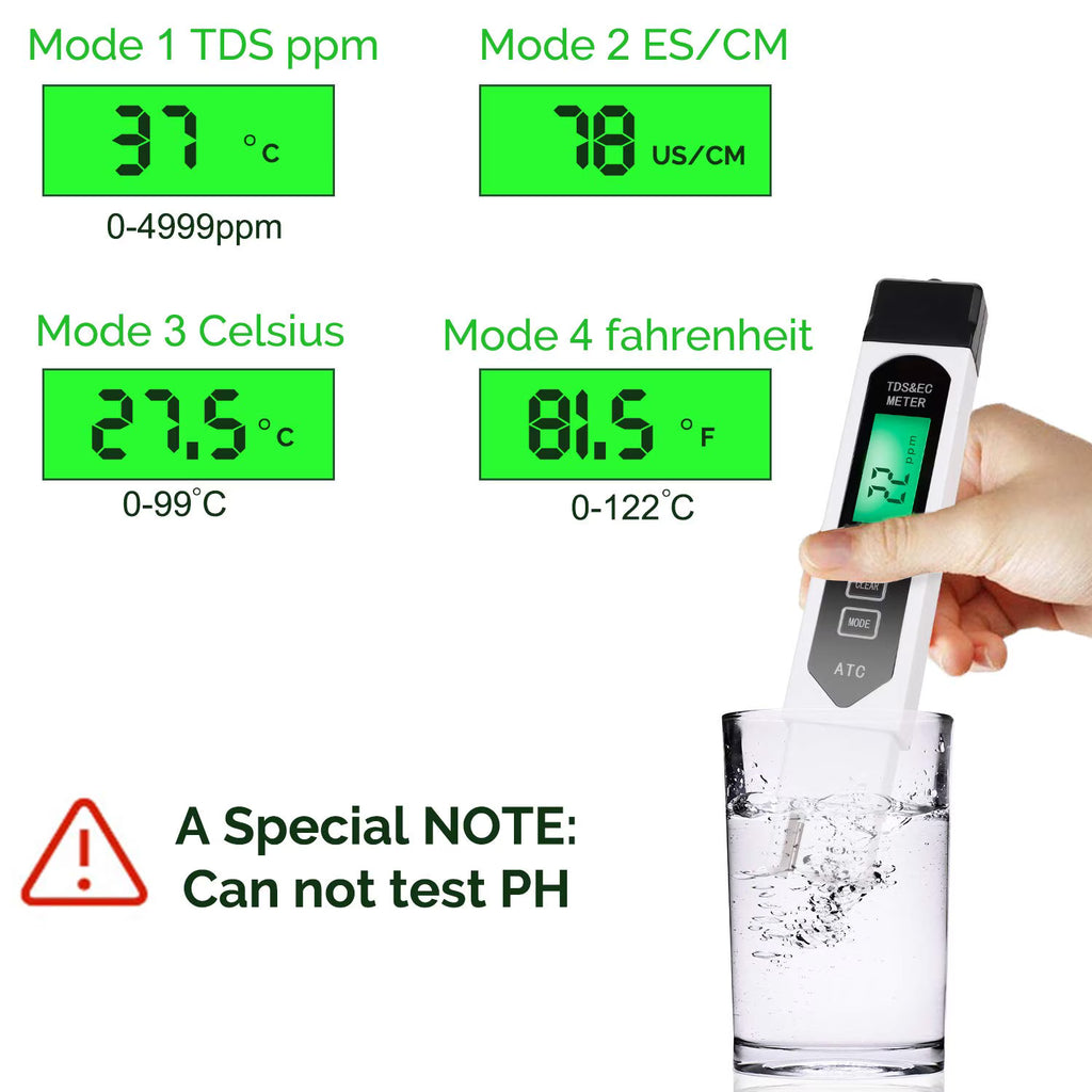 All-New 4 in 1 Tds Meter Digital Water Tester - Accurate and Reliable TDS EC & Temp(°C,°F) Meter - 0-9999ppm - Professional Testing for Drinking Water, RO/DI System, Aquariums etc