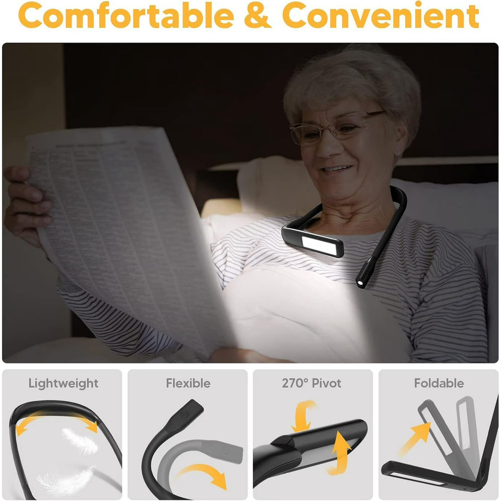 Reading light for books in bed Book Light 3-Color Bendable Neck Light, 80-hr Lasting Rechargeable book accessories for reading lovers, Perfect in Bed, Knitting, Repairing, Book Lovers Gifts