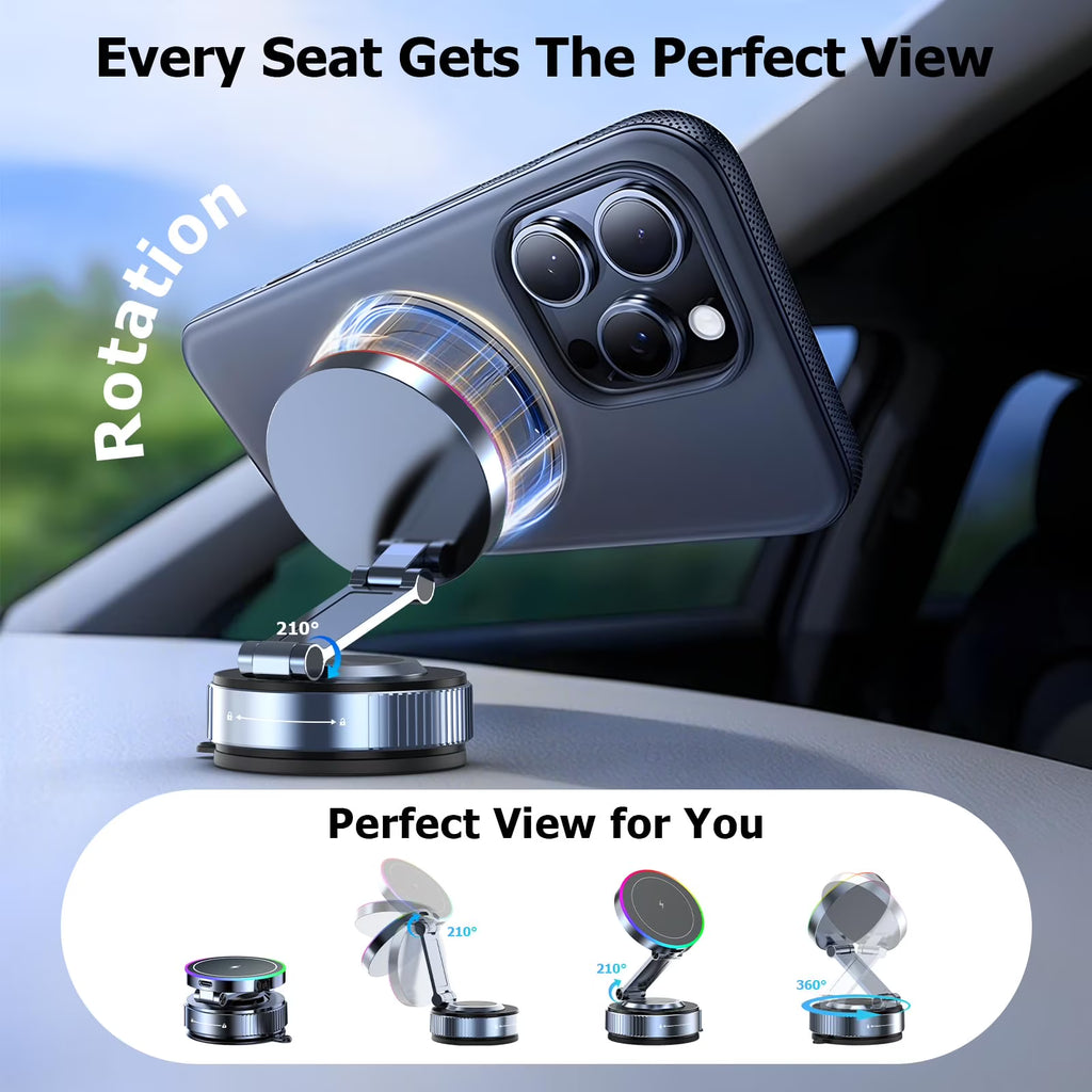 2026 Upgraded Vacuum Magnetic Car Phone Holder 360° Reinforced 96LBS Ultra Suction Cup Phone Mount for MagSafe Cell Phone Holders for Your Car/Gym/Mirror Mount for iPhone & Android
