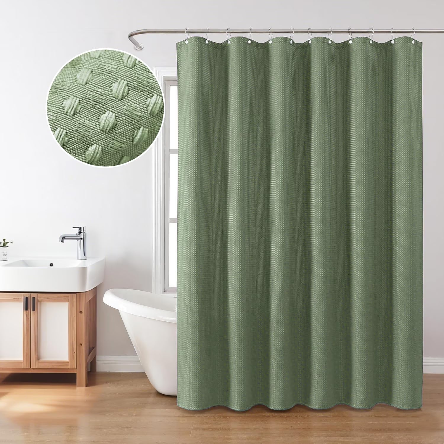Shower Curtain sage green curtains bathroom curtain Waffle Textured Heavy Duty Thick Fabric Shower Curtains for Bathroom, Luxury Weighted Polyester Cloth Bath Curtain ,72Wx72H,Gree