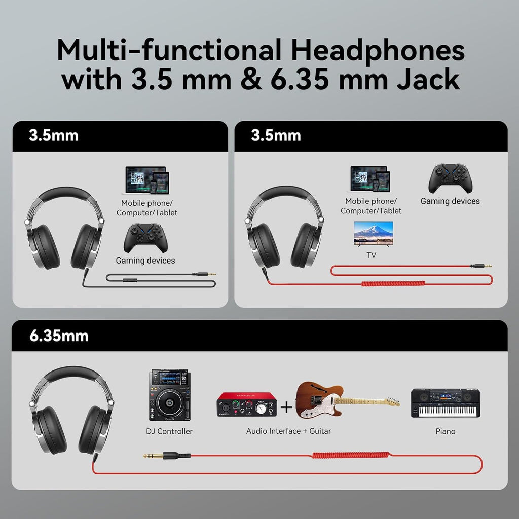 Avoben Wired Over Ear Headphones Hi-Res Studio Monitor & Mixing DJ Stereo Headsets with 50mm Drivers and 1/4 to 3.5mm Jack for AMP Computer Recording Podcast Keyboard Guitar Laptop - Black