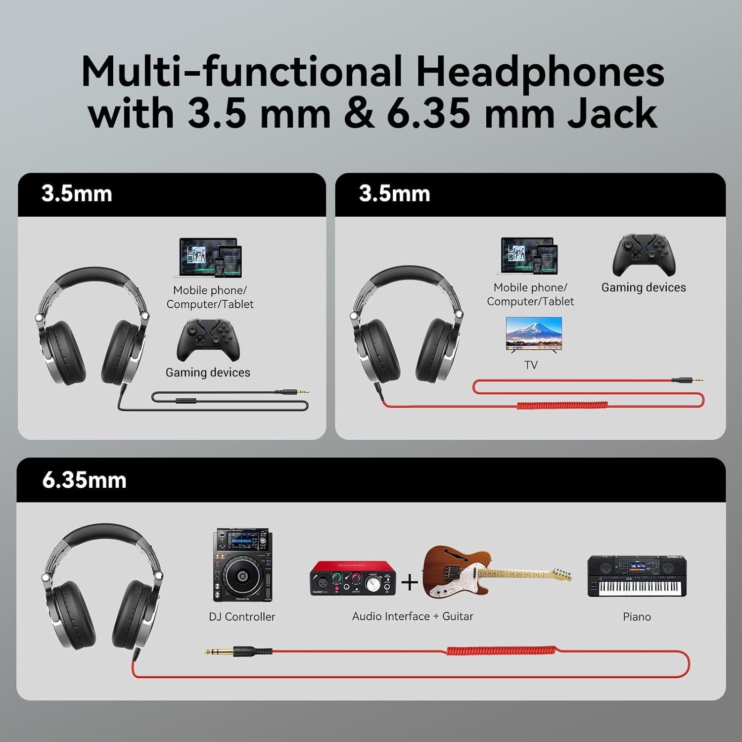 Avoben Wired Over Ear Headphones Hi-Res Studio Monitor & Mixing DJ Stereo Headsets with 50mm Drivers and 1/4 to 3.5mm Jack for AMP Computer Recording Podcast Keyboard Guitar Laptop - Black