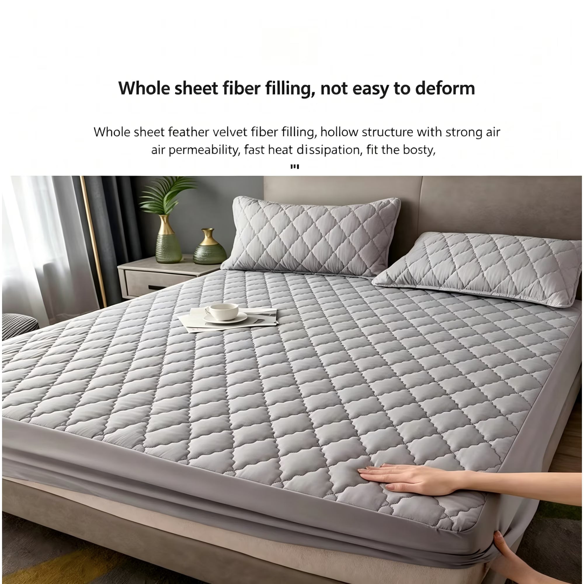 Waterproof Mattress Protector Pad Queen Machine Washable, Breathable Mattress Topper with Deep Pockets, All-Season Use, Hotel Quality (Queen, Grey)