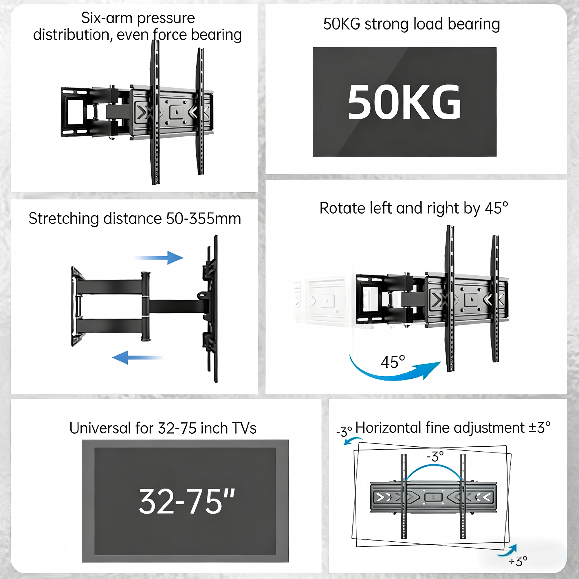 Avoben TV wall mount, suitable for 32-60 inch TVs, swivel and tilt, full-range movable bracket with adjustable double arms, maximum load capacity 110 lbs.