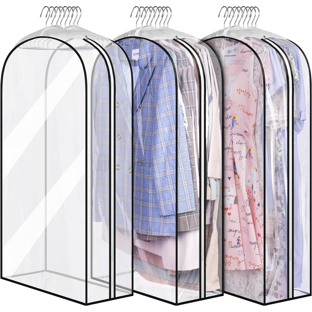 Carestrong 40" Travel Garment Bag with Accessories Zipper Pocket, Heavy Duty Suit Bag for Suits, Tuxedos, Dresses, Coats, Clear, 3 pack