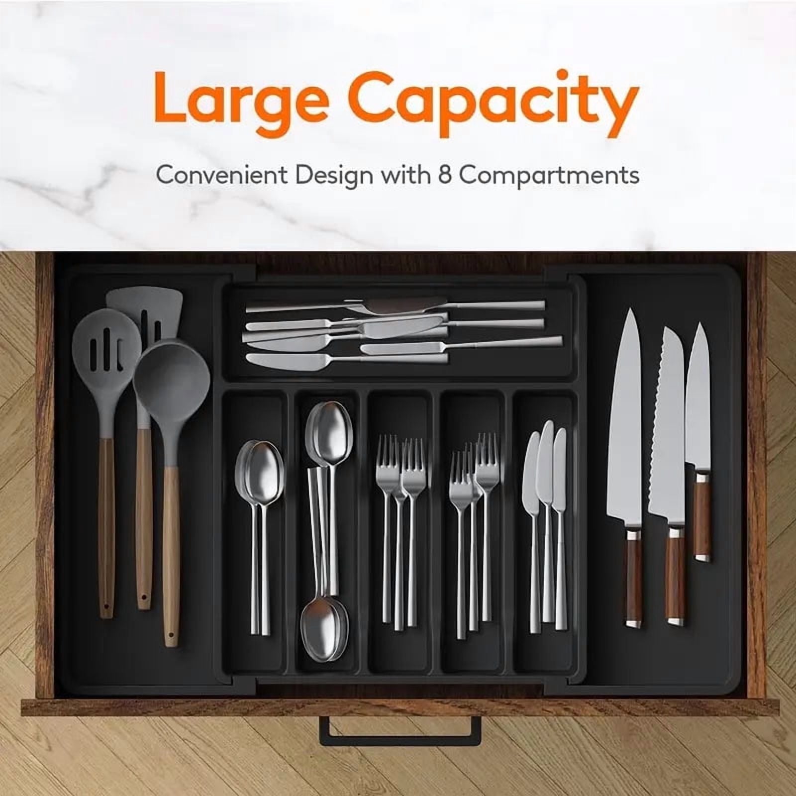 Carestrong Large Expandable drawer organizer, BPA-Free Food-Safe Cutlery silverware organizer, Kitchen Utensil Drawer Organizer, Adjustable Silverware Holder for Spoons Forks Knives, Black