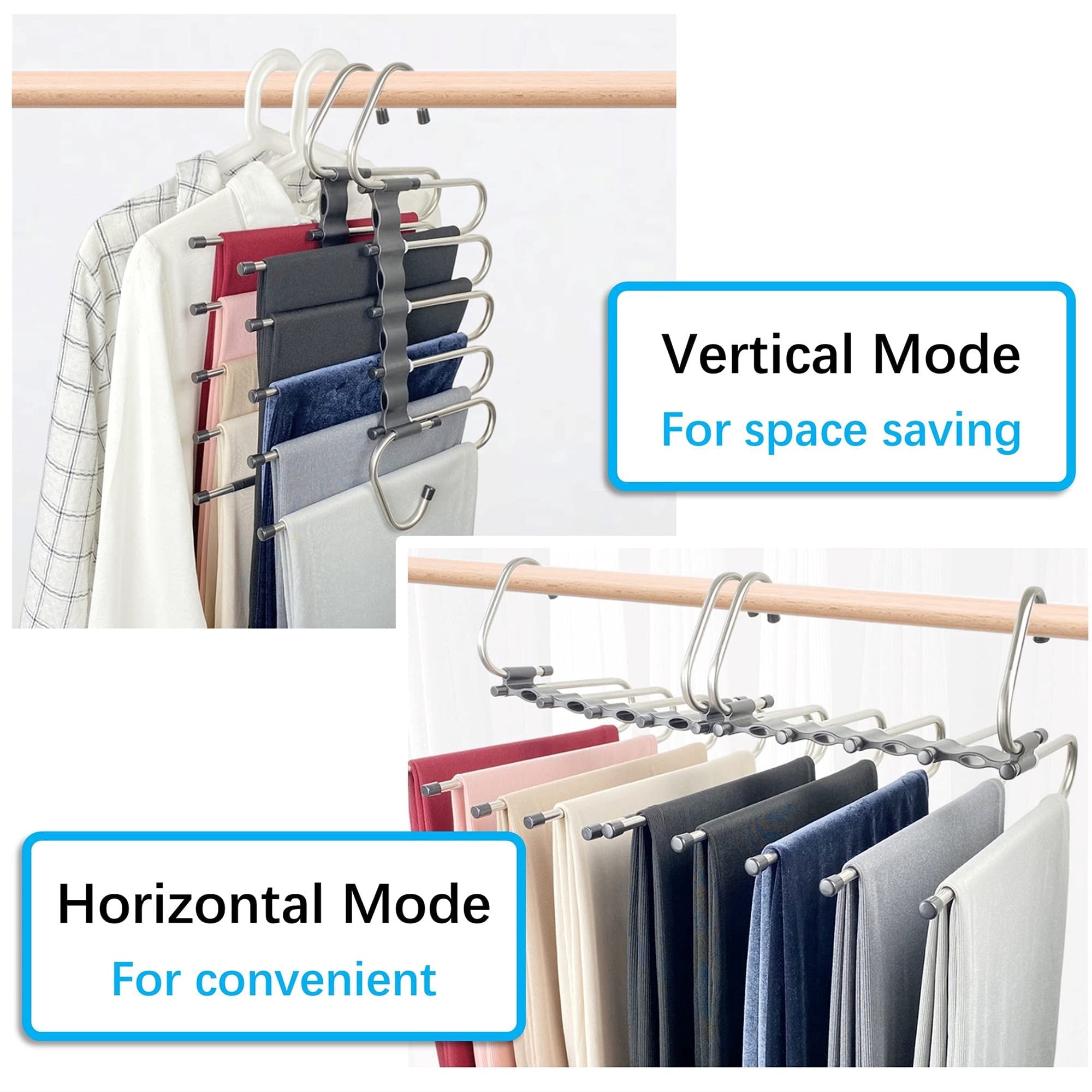 Carestrong Magic Pants Hangers Space Saving - This clothes hangers Closet Multiple Layers Multifunctional Uses Rack Organizer for Trousers Scarves Slack (2 Pack )