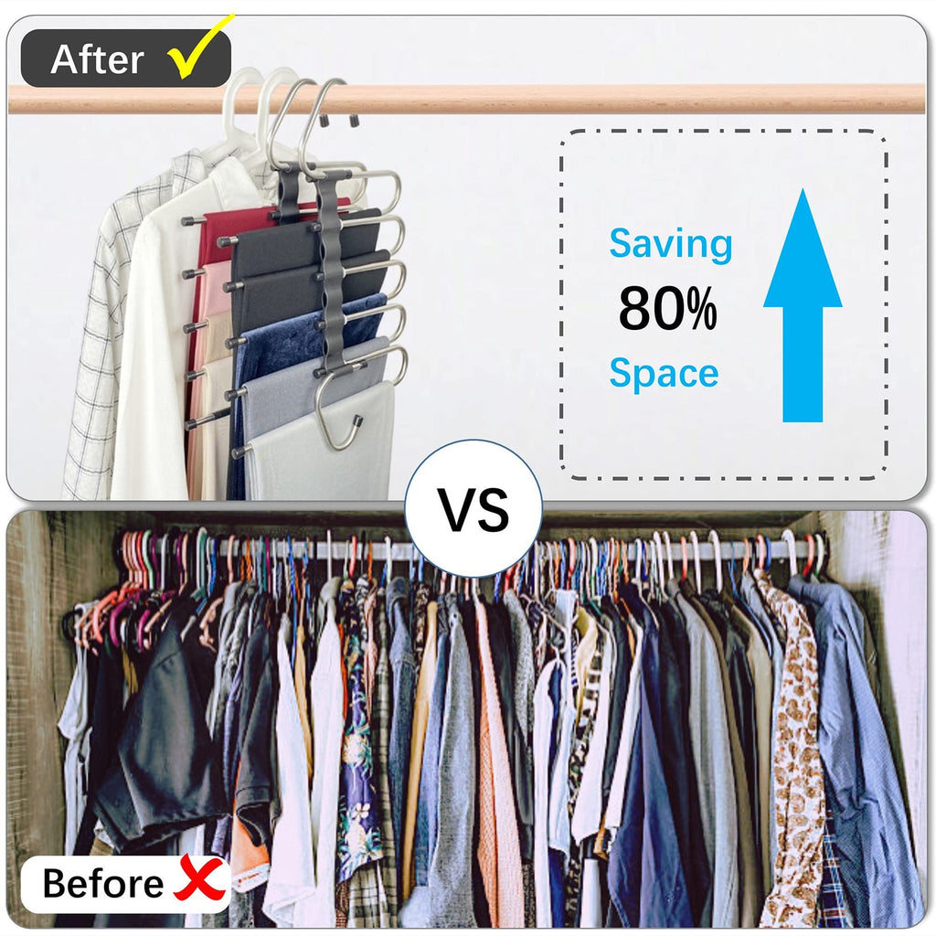 Carestrong Magic Pants Hangers Space Saving - This clothes hangers Closet Multiple Layers Multifunctional Uses Rack Organizer for Trousers Scarves Slack (2 Pack )