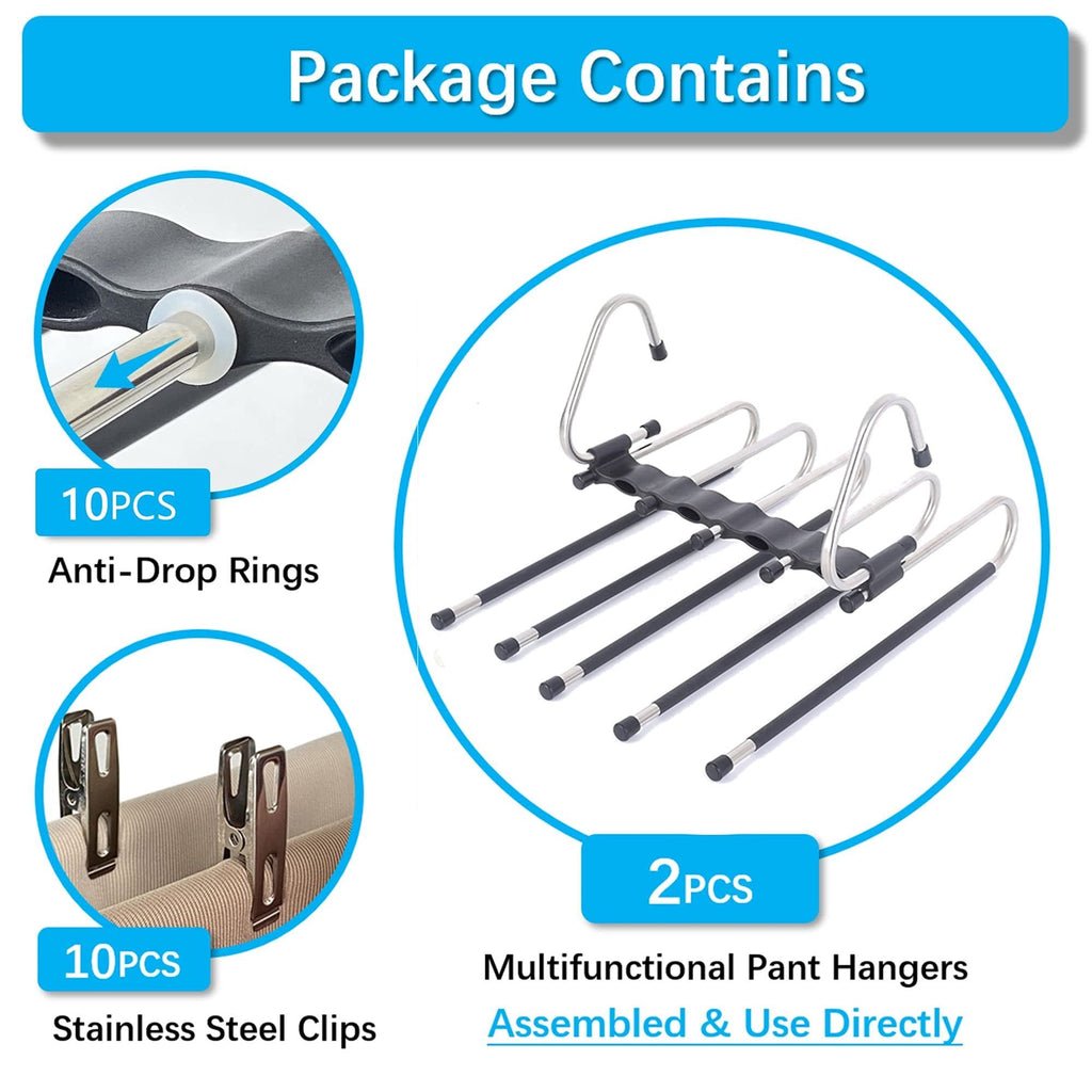 Carestrong Magic Pants Hangers Space Saving - This clothes hangers Closet Multiple Layers Multifunctional Uses Rack Organizer for Trousers Scarves Slack (2 Pack )