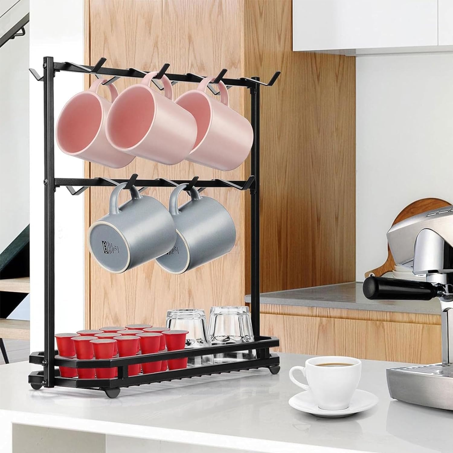 Carestrong Large Coffee Mug Holder Stand Countertop, Tree Rack for 14 Mugs, 2 Tier Counter Display Storage, Metal Wire Tea Cup Holder for Coffee Station Kitchen Organizer, Not Included Mugs