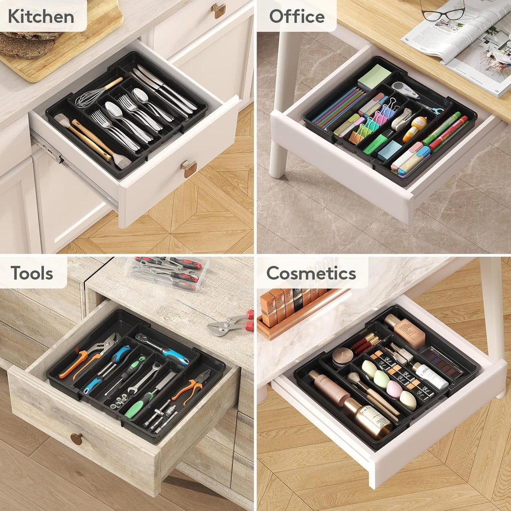 Carestrong Large Expandable drawer organizer, BPA-Free Food-Safe Cutlery silverware organizer, Kitchen Utensil Drawer Organizer, Adjustable Silverware Holder for Spoons Forks Knives, Black